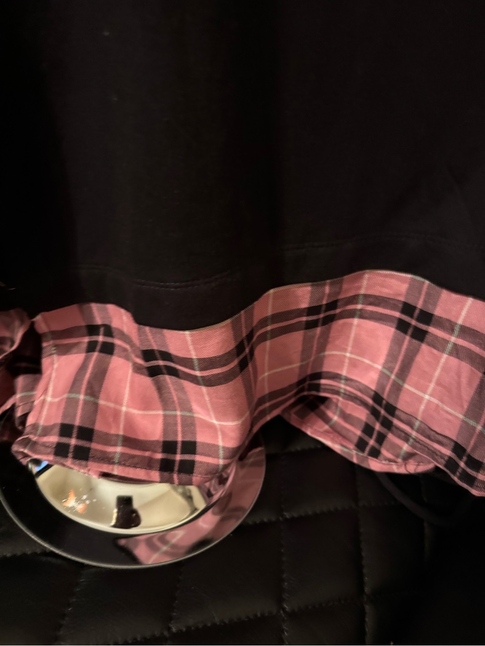 Women's Black Tunic with Pink Plaid Hem - Casual Layered Style - Picture 3 of 4
